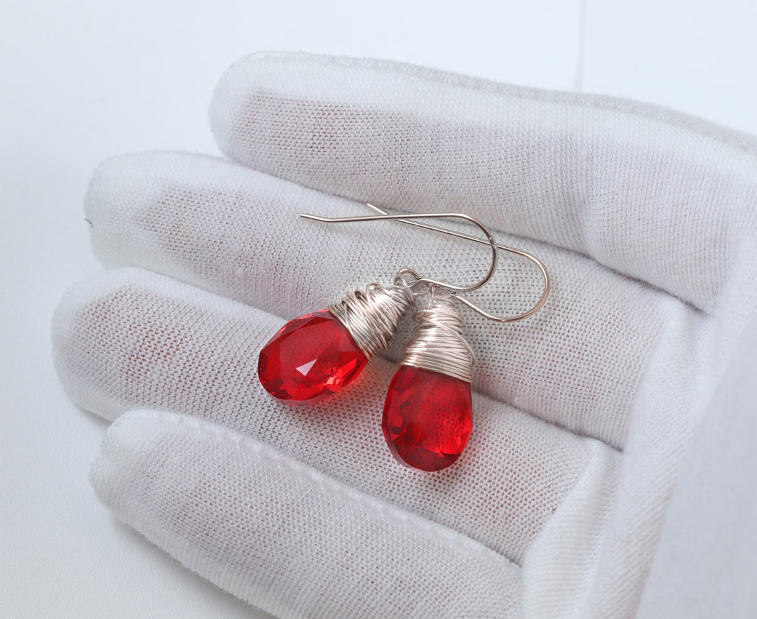 Spyglass Designs Wire Wrapped Earrings created with Ruby Red  Crystals from Swarovski ® 14k Solid Gold or Sterling Silver Dangles