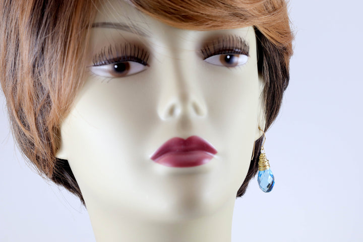 Spyglass Designs Wire Wrap Earrings created with Aqua Aquamarine Blue Crystals from Swarovski ® 14k Solid Gold or Sterling Silver Lg Dangles