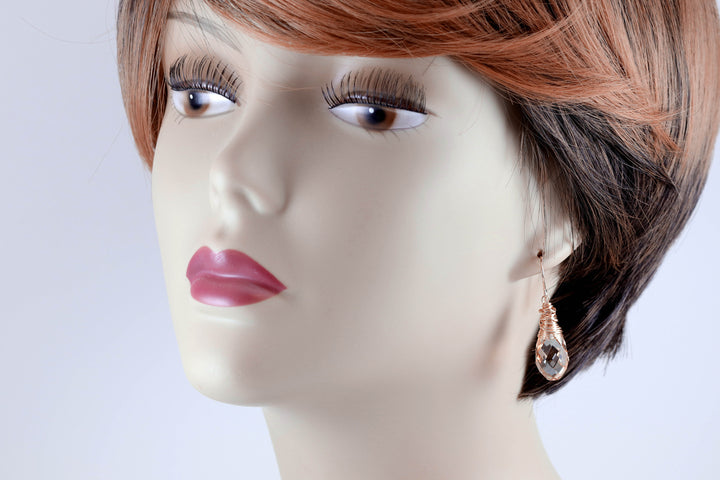 Spyglass Designs Wire Wrap Earrings created w/ Imperial Topaz Crystals from Swarovski ® 14k Solid Gold or Sterling Silver Lg Briolette Drop