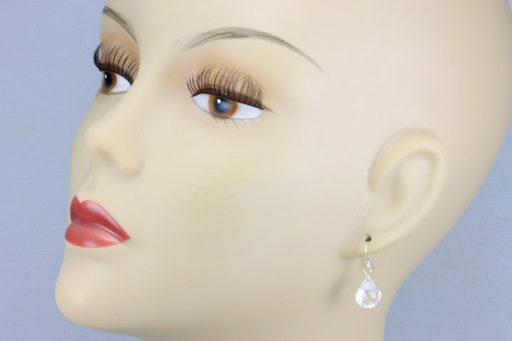 Clear White Topaz Earrings Heart Shape Drop AAA Teardrop Dangle faceted Sterling Silver or 14k Solid Gold or Filled Simple Dainty Natural