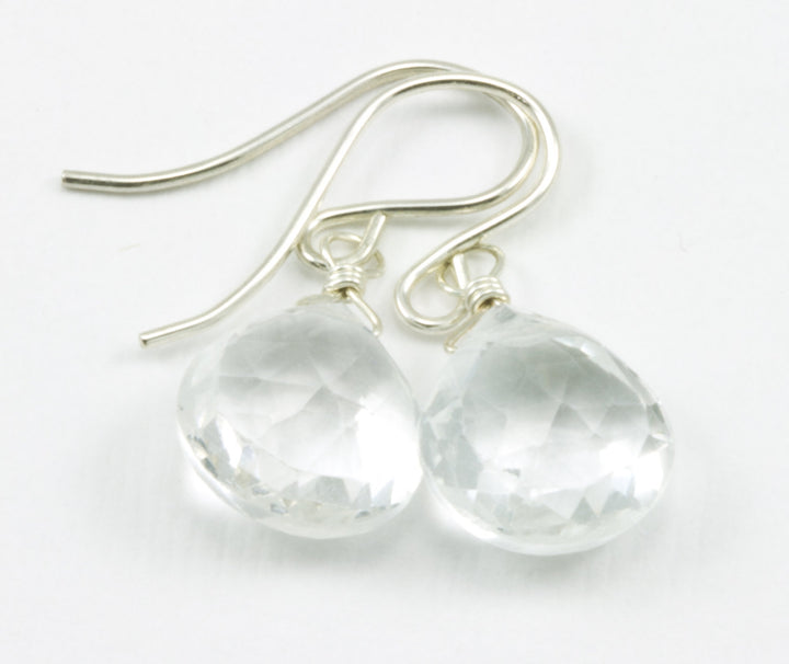 Clear White Topaz Earrings Heart Shape Drop AAA Teardrop Dangle faceted Sterling Silver or 14k Solid Gold or Filled Simple Dainty Natural