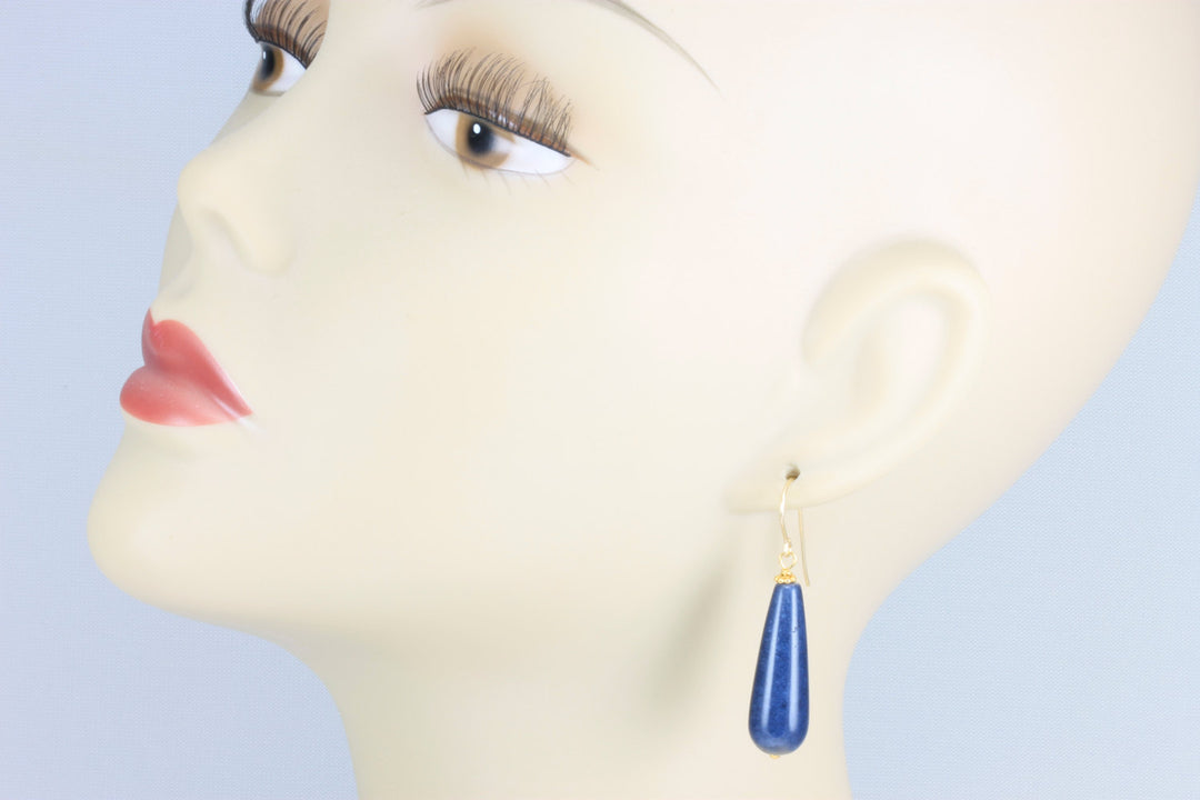 Blue Quartzite Earrings Smooth Large Teardrop Dangle 14k solid gold or filled or Sterling Silver  Long Rounded Drops Spyglass Designs