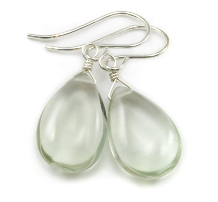 Green Prasiolite Amethyst Earrings Smooth Teardrop Drops Sterling Silver or 14k Solid Gold or Filled Pear Classic Simple  Soft Pale Green
