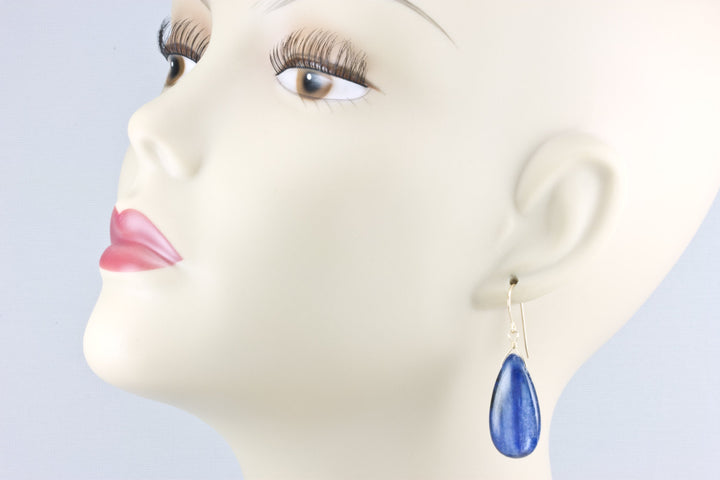 Kyanite Earrings High Quality Large Long Smooth Teardrop 14k Solid Gold or Filled or Sterling Silver Rich Blue Fat Natural Real  Simple