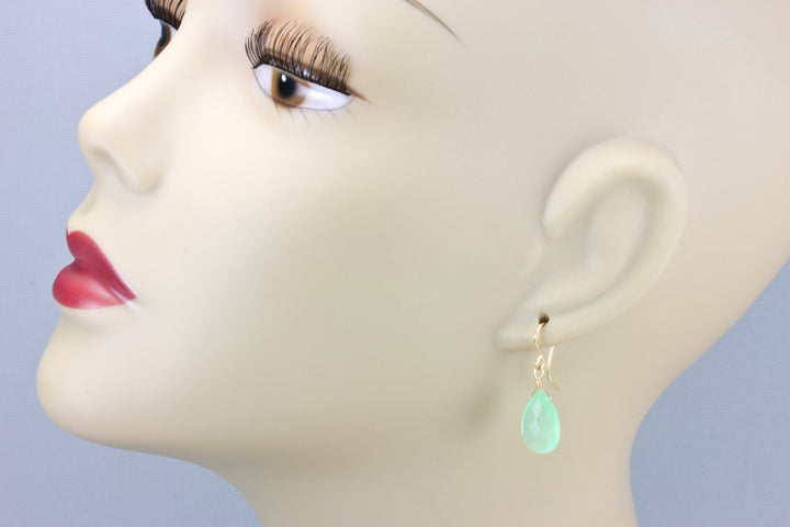 Green Chalcedony Earrings Soft Pale Teardrop AAA Pear Shaped Faceted 14k Solid Gold or Filled or Sterling Silver Natural Simple Drops