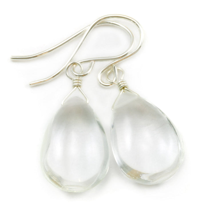 Crystal Clear Quartz Earrings Sterling Silver or 14k Solid Gold or Filled Teardrop Dangle Smooth pear teardrops simple natural daily drops