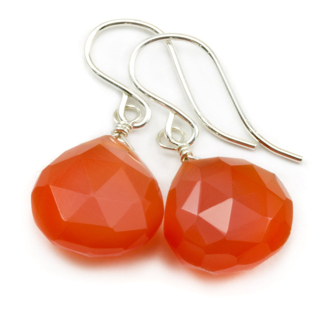 Carnelian Earrings Natural Orange Faceted Heart Drop Sterling silver or 14k Solid Gold or Filled Earthy Orange Chalcedony Basic simple