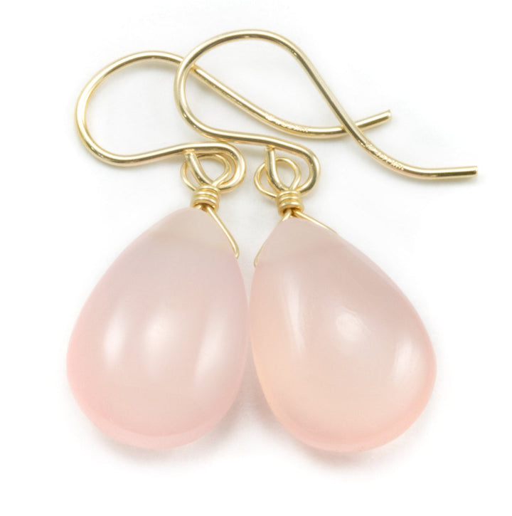 Pink Chalcedony Earrings 14k Solid Gold or  Filled or Sterling Silver Smooth Natural Pear Soft Pale Light Pink Dainty Simple Classic drops
