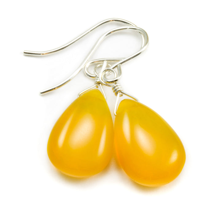 Honey Earrings Amber Yellow Smooth Quartz pear Teardrops Sterling Silver or 14k Solid Gold or Filled Unique Color Simple Daily Drops Classic