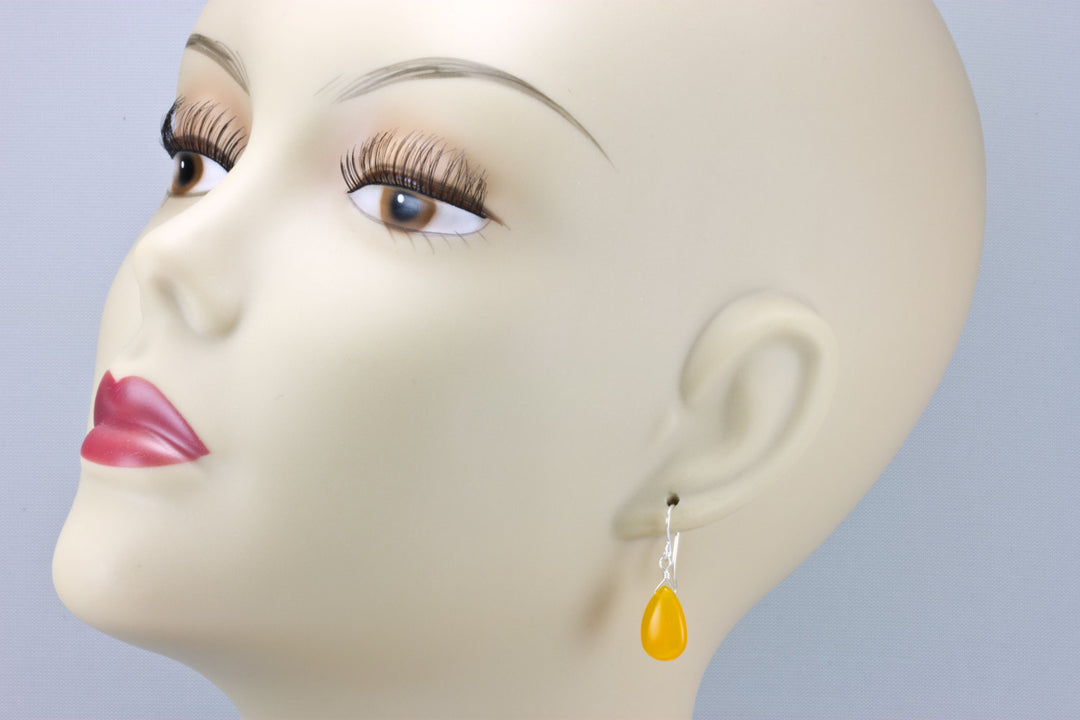 Honey Earrings Amber Yellow Smooth Quartz pear Teardrops Sterling Silver or 14k Solid Gold or Filled Unique Color Simple Daily Drops Classic