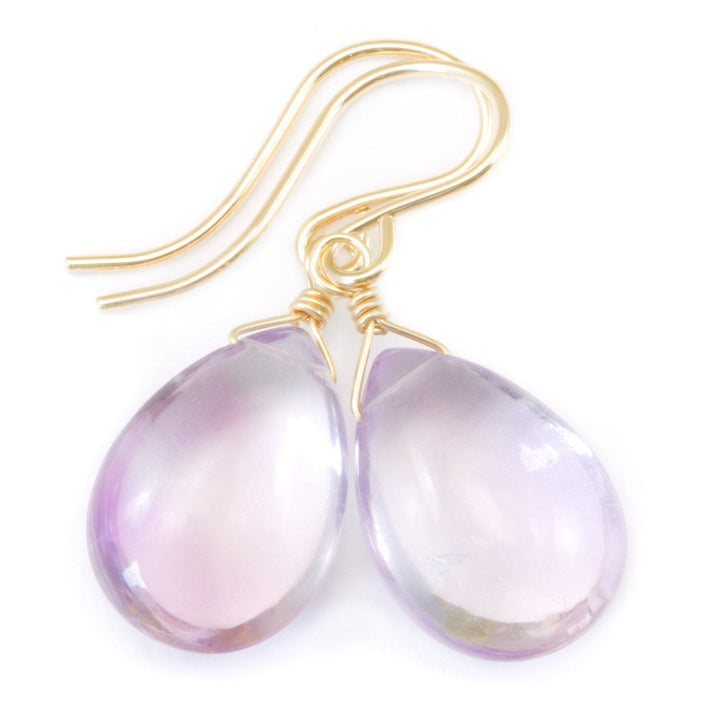Pink Amethyst Earrings Sterling Silver or 14k Solid Gold or Filled Smooth Teardrop Dangle Pear Shaped Drops AAA Natural Brazilian Drops