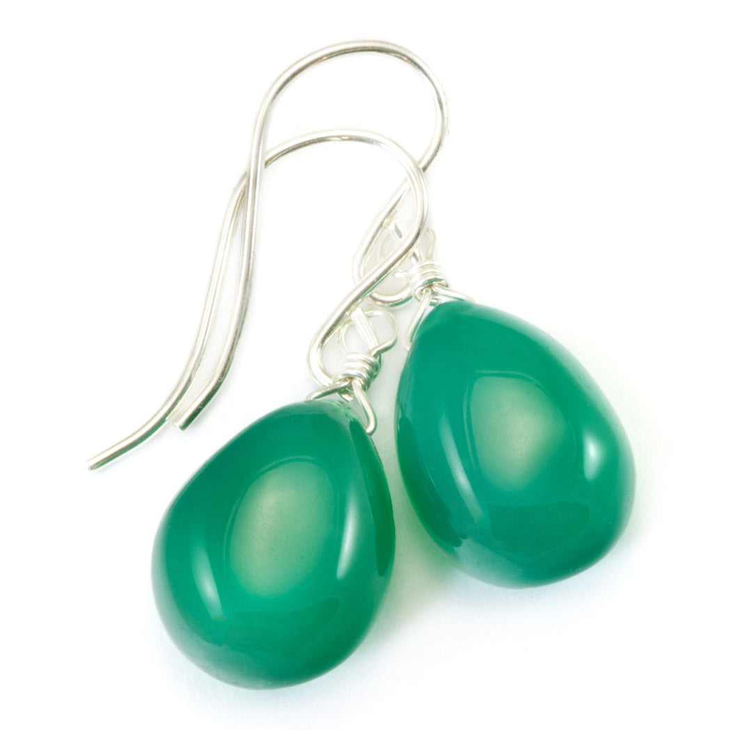 Onyx Earrings  Emerald Green Color Smooth Teardrop Briolette Cut 14k Solid Gold or Filled or Sterling Silver lightweight simple dainty drops