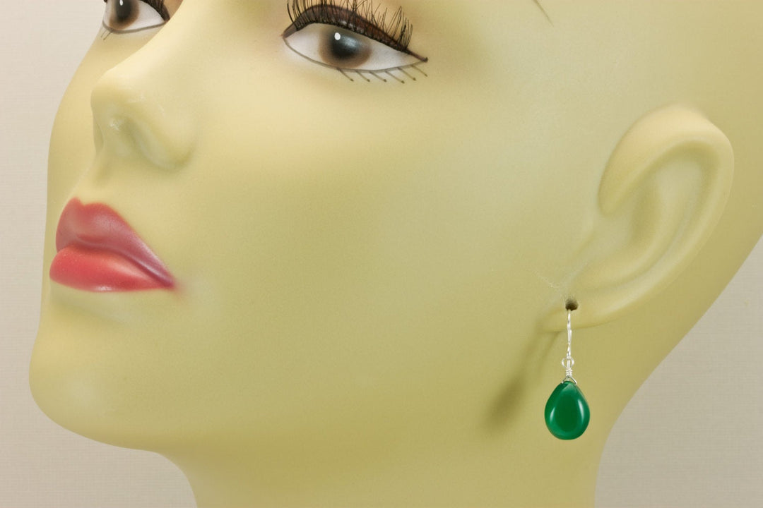 Onyx Earrings  Emerald Green Color Smooth Teardrop Briolette Cut 14k Solid Gold or Filled or Sterling Silver lightweight simple dainty drops