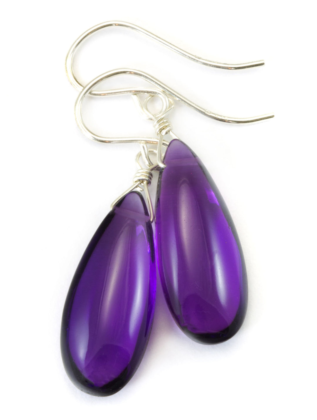 Purple Amethyst Simulated Quartz Earrings Smooth Teardrop 14k Solid Gold or Filled or Sterling Silver Simple Long Drops Daily Lightweight