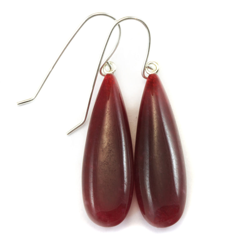 Red Quarzite Earrings Natural Smooth Teardrop Drops 14k Solid Gold or Filled or Sterling Silver Long Simple Contemporary Spyglass Design