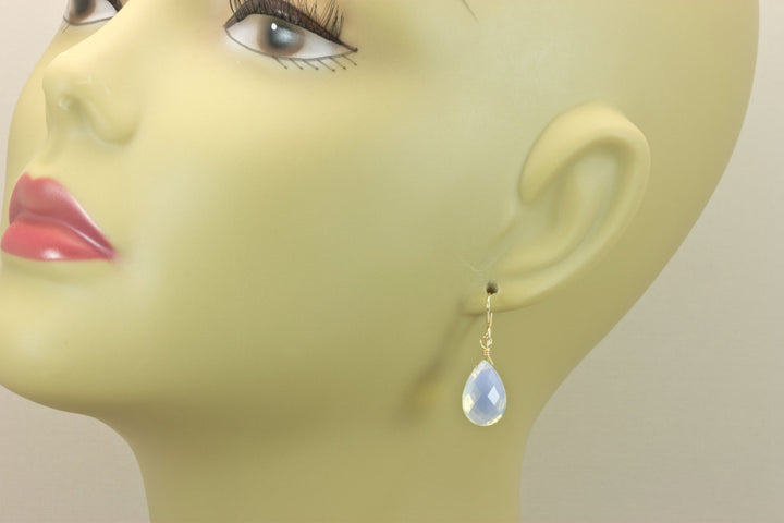 Opalite Earrings Faceted Pear AAA Teardrops 14k Solid Yellow Gold or Filled or Sterling Silver AAA cut iridescent colors simple daily drops