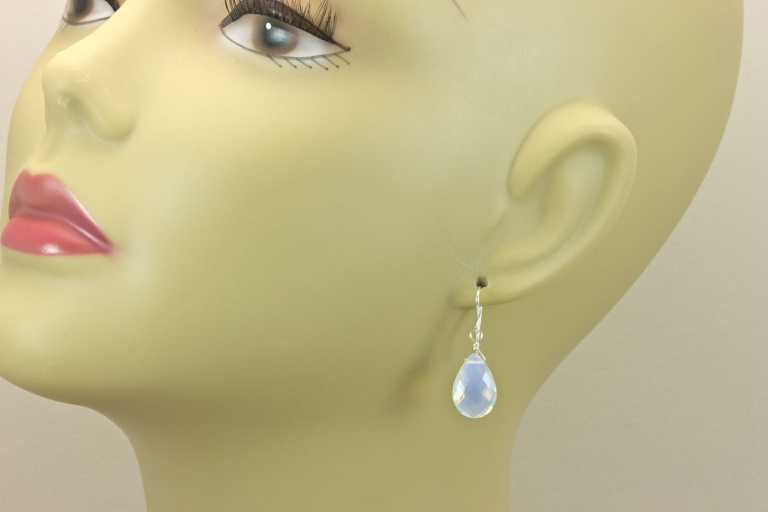Opalite Earrings Faceted Pear AAA Teardrops 14k Solid Yellow Gold or Filled or Sterling Silver AAA cut iridescent colors simple daily drops