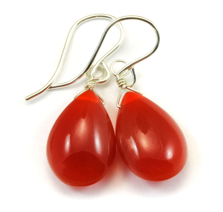 Carnelian Earrings Smooth Pear Orange Chalcedony AAA Teardrops 14k Solid Gold or Filled or Sterling Silver Natural Rich Earthy Simple Drops