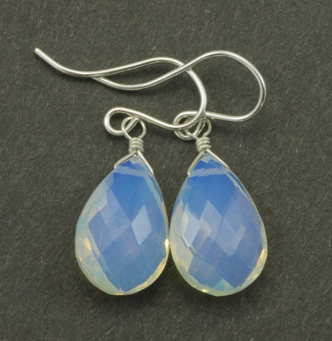 Opalite Earrings Faceted Pear AAA Teardrops 14k Solid Yellow Gold or Filled or Sterling Silver AAA cut iridescent colors simple daily drops
