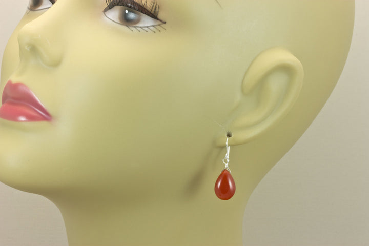 Carnelian Earrings Smooth Pear Orange Chalcedony AAA Teardrops 14k Solid Gold or Filled or Sterling Silver Natural Rich Earthy Simple Drops