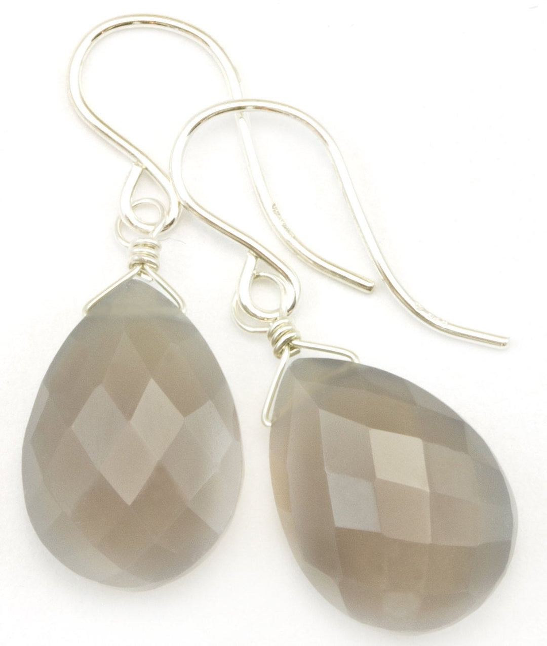 Grey Chalcedony Earrings AAA Faceted Gray Briolette Drops 14k Solid Gold or Filled or Sterling Silver Pear Shape Classic Simple Neutral Drop