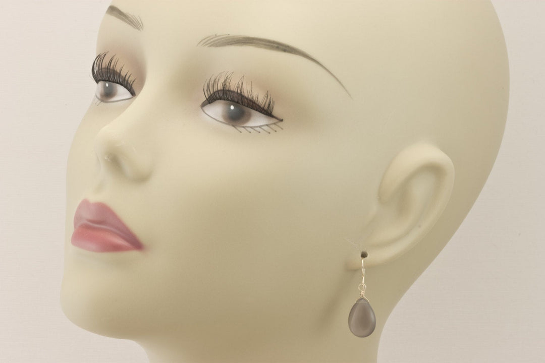 Grey Chalcedony Earrings AAA Smooth Gray Briolette Drops 14k Solid Gold or Filled or Sterling Silver Pear Shape Simple Classic Drops Neutral