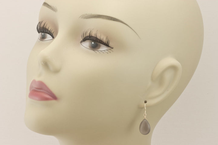 Grey Chalcedony Earrings AAA Smooth Gray Briolette Drops 14k Solid Gold or Filled or Sterling Silver Pear Shape Simple Classic Drops Neutral