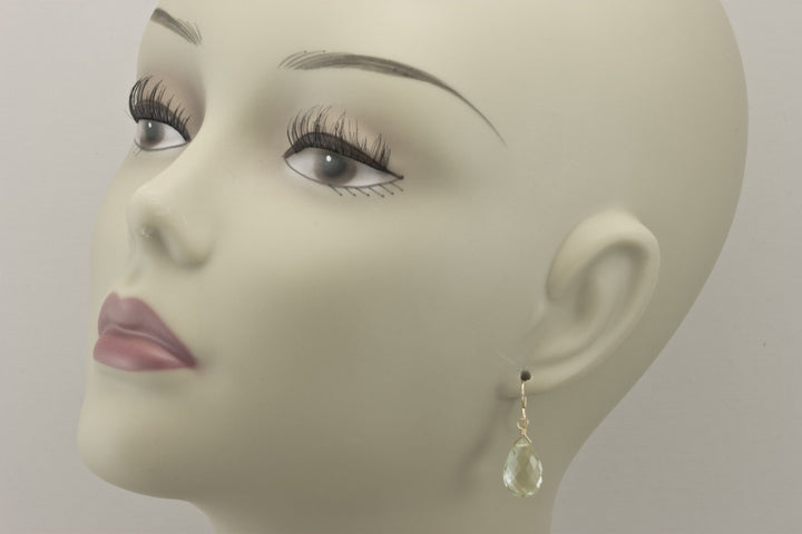 Green Amethyst Earrings Prasiolite Faceted AAA Pear Teardrop 14k Solid Gold or Filled or Sterling Silver Simply Daily Pale Soft Green Drop