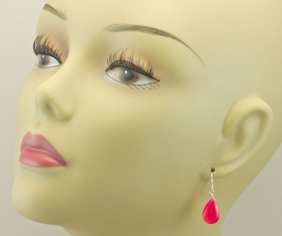 Hot Pink Chalcedony Earrings AAA Smooth Briolette Drops 14k Solid Gold or Filled or Sterling Silver Fuchsia Magenta Simple Classic Design