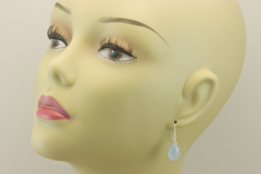 Steel Blue Gray Chalcedony Earrings AAA faceted Pear Teardrop 14k Solid Gold or Filled or Sterling Silver Natural Earthy Blue Simple Drops