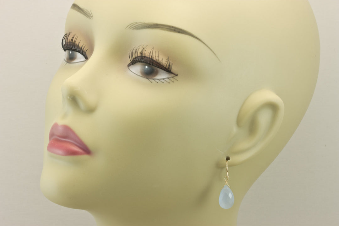 Steel Blue Gray Chalcedony Earrings AAA faceted Pear Teardrop 14k Solid Gold or Filled or Sterling Silver Natural Earthy Blue Simple Drops