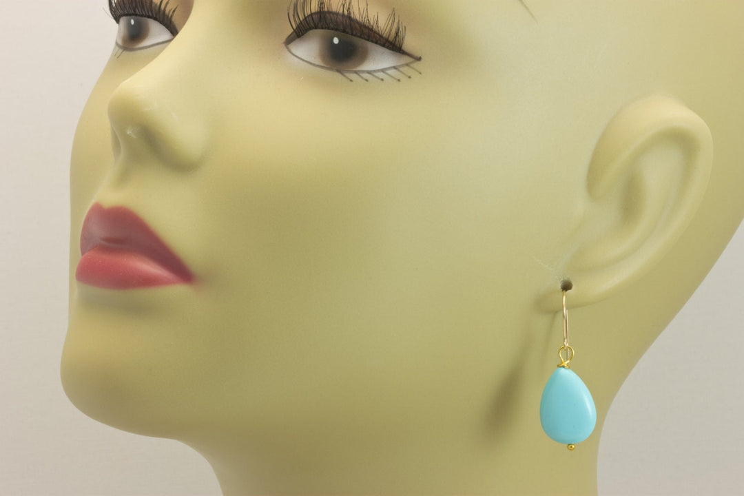 Light Baby Blue Turquoise Earrings Teardrop Smooth Drop Sterling Silver or 14k Solid Gold or Filled Pear Shape Drops Simple Contemporary