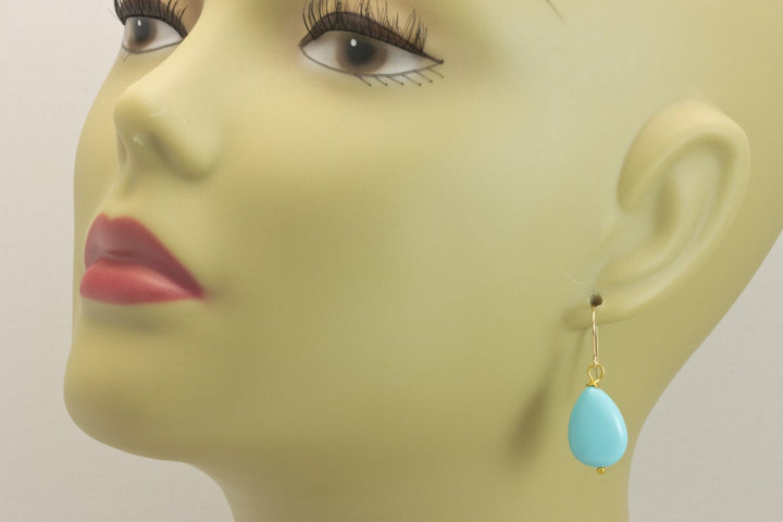 Light Baby Blue Turquoise Earrings Teardrop Smooth Drop Sterling Silver or 14k Solid Gold or Filled Pear Shape Drops Simple Contemporary