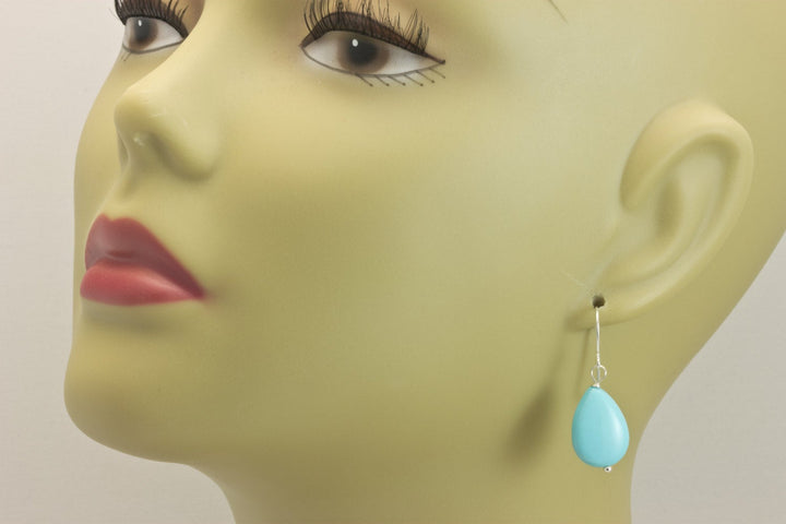 Light Baby Blue Turquoise Earrings Teardrop Smooth Drop Sterling Silver or 14k Solid Gold or Filled Pear Shape Drops Simple Contemporary