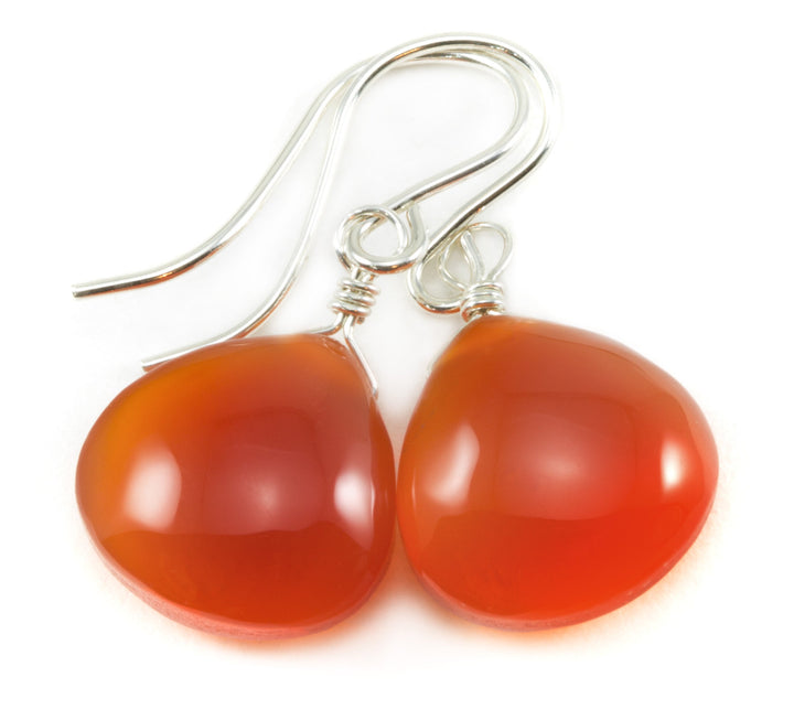 Carnelian Earrings Smooth Heart Teardrop  Sterling Silver or 14k Solid Gold or Filled Natural earthy orange chalcedony simple classic basic