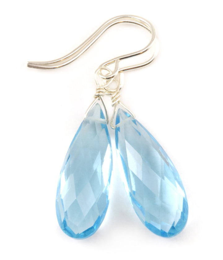 Swiss Blue Simulated Topaz Earrings Baby Blue Faceted Teardrops 14k Solid Gold or Filled or Sterling Silver Long Drops Light Simple Design