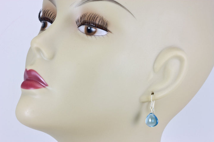 London Blue Simulated Topaz Earrings Smooth Heart Drops 14k Gold Filled or Sterling Silver Classic Simple Smokey blue Drops Spyglass Design