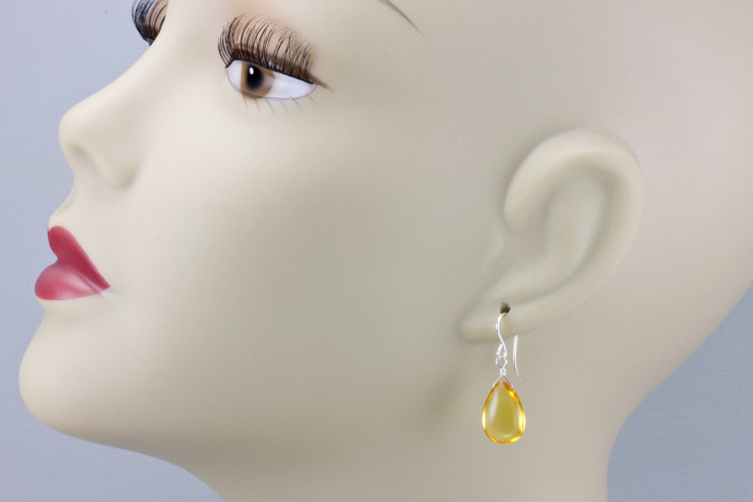 Citrine Earrings smooth Yellow Simulated Teardrop Dangle 14k solid gold or filled or Sterling Silver Spyglass Designs Simple Basic Drops