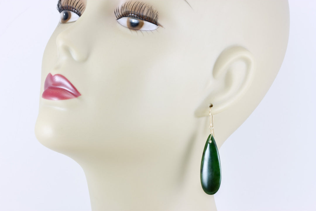 Green Jade Earrings Natural Nephrite Smooth Super Large Teardrop 14k solid gold or filled or Sterling Silver Simple Classic Drops Long Real