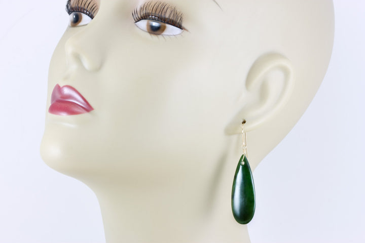 Green Jade Earrings Natural Nephrite Smooth Super Large Teardrop 14k solid gold or filled or Sterling Silver Simple Classic Drops Long Real
