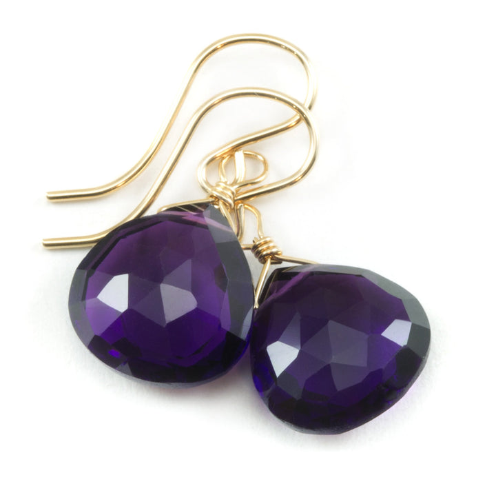 Purple Amethyst Earrings Faceted Heart Teardrop 14k Solid Gold, 14k Filled or Sterling Silver Deep Rich Purple Everyday Daily Simple Drops