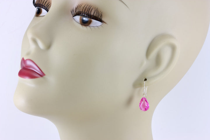 Sapphire Pink Earrings Cubic Zirconia Pear Teardrop AAA CZ 14k Solid Gold or Filled or Sterling Silver Faceted Simple Dainty Dangle Drops