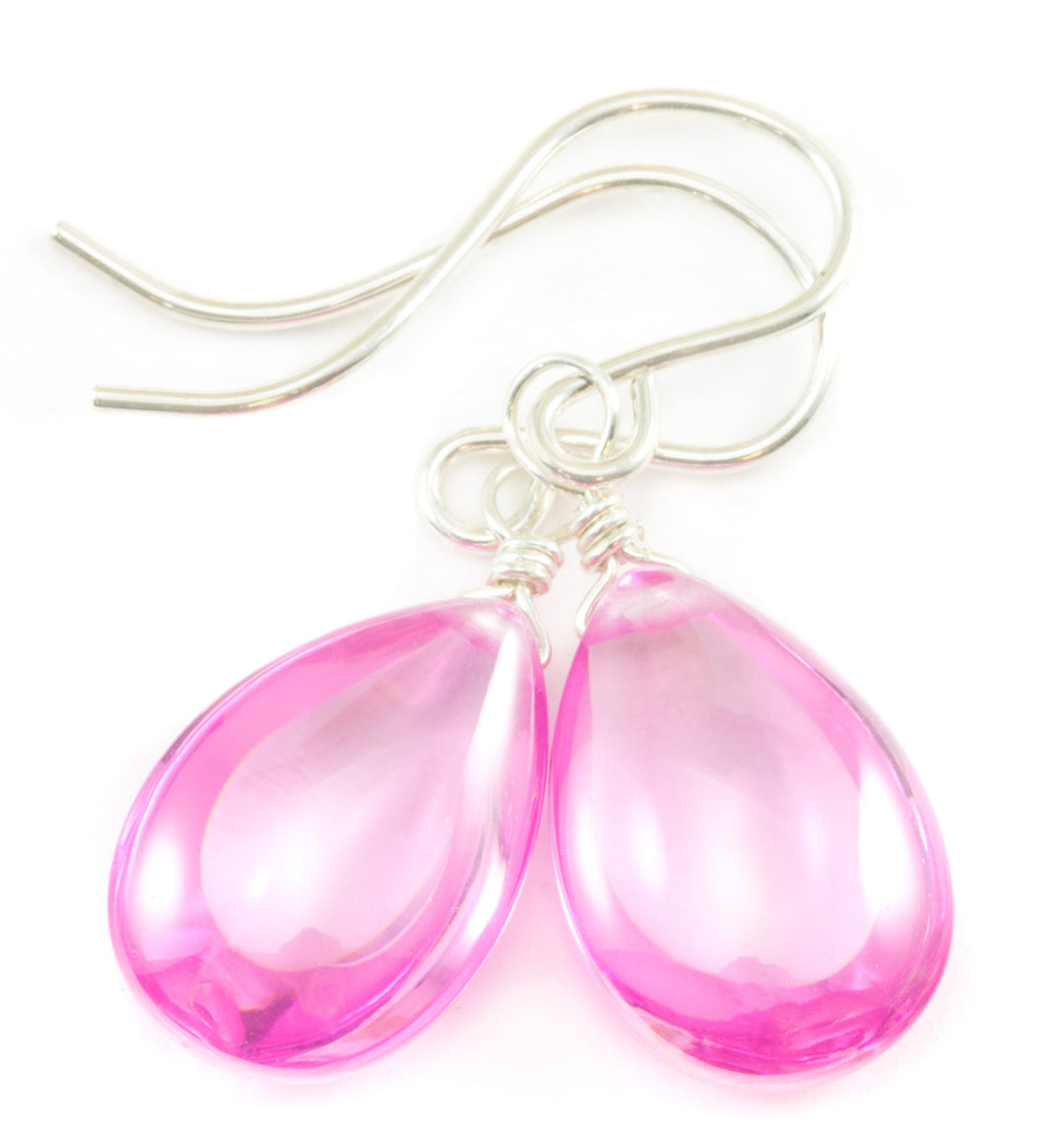 Sapphire Pink Earrings Cubic Zirconia Smooth Teardrop Pear AAA CZ  14k Solid Gold or Filled or Sterling Silver Bright Simple Dainty  Drops