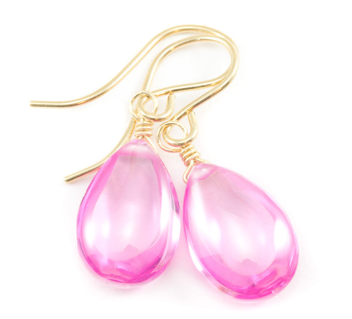Sapphire Pink Earrings Cubic Zirconia Smooth Teardrop Pear AAA CZ  14k Solid Gold or Filled or Sterling Silver Bright Simple Dainty  Drops
