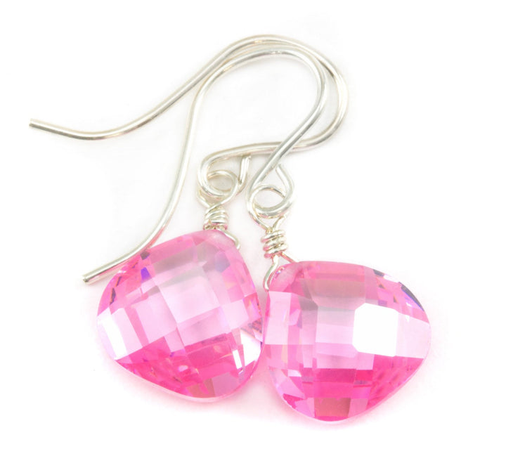Sapphire Pink Earrings Cubic Zirconia Heart Teardrop  AAA CZ  14k Solid Gold or Filled or Sterling Silver Simple Dainty Bright Pink Drops