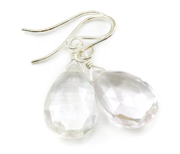 Pink Amethyst Earrings  Faceted Pear Shape Teardrop Dangle Drops 14k Gold Filled or Sterling Silver Super Pale Soft Pink Dainty Simple