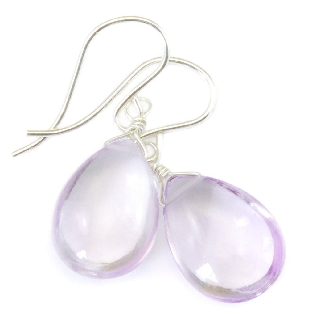 Pink Amethyst Earrings Sterling Silver or 14k Solid Gold or Filled Smooth Teardrop Dangle Pear Shaped Drops AAA Natural Brazilian Drops