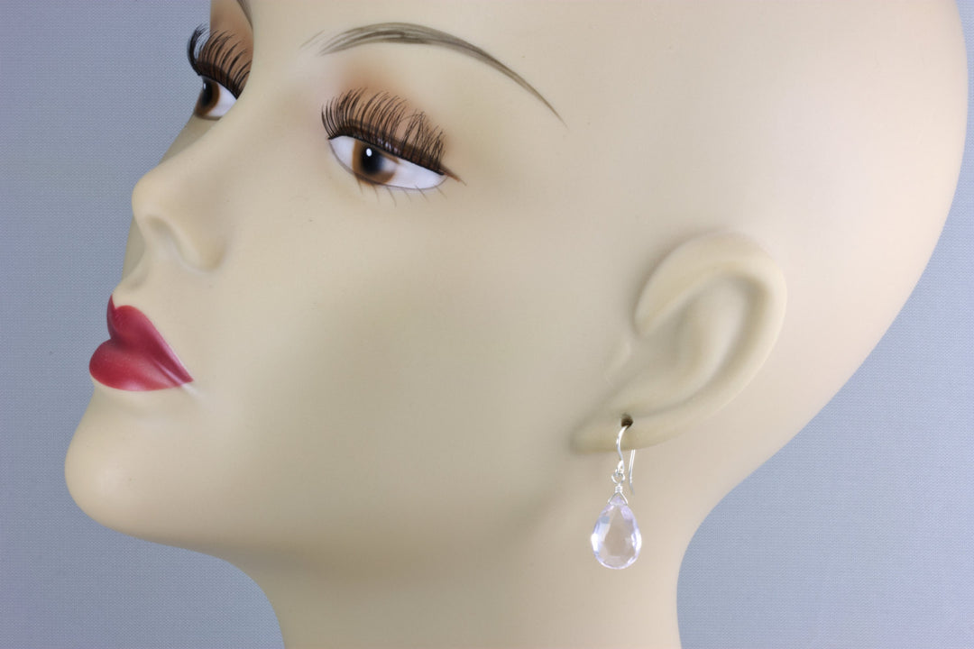Pink Amethyst Earrings  Faceted Pear Shape Teardrop Dangle Drops 14k Gold Filled or Sterling Silver Super Pale Soft Pink Dainty Simple