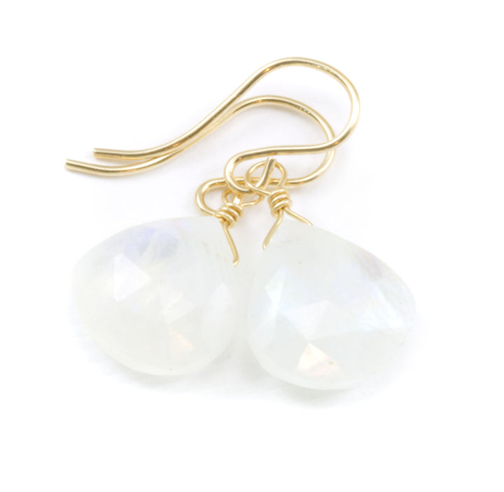 Rainbow Blue Moonstone Earrings Sterling Silver or 14k Solid Gold or Filled Faceted Heart Teardrops Real Natural Simple Dainty Drops Classic