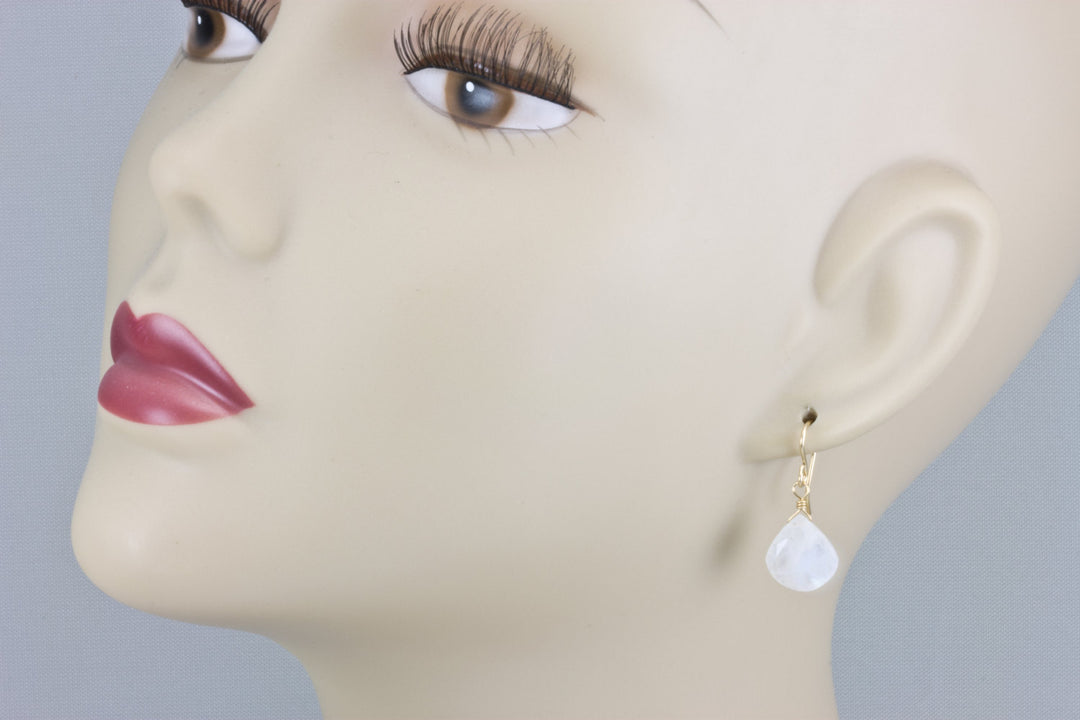 Rainbow Blue Moonstone Earrings Sterling Silver or 14k Solid Gold or Filled Faceted Heart Teardrops Real Natural Simple Dainty Drops Classic